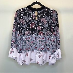 LOFT Pastel Floral Blouse W/ Black Velvet Choker